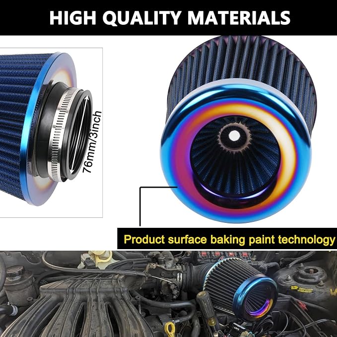 Cold Air Intake Filter, High Performance, Washable Filter, Clamp-On Replacement - Image 3
