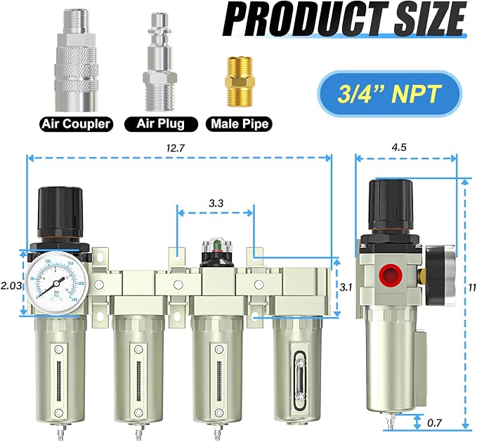 4 Stage Air Drying System 3/4" NPT Heavy Duty Industrial Grade, Coalescing - Image 2