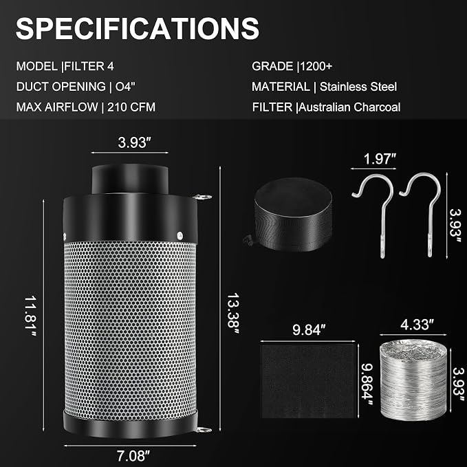 ATOUR 4'' Air Filtration Kit – 12-Speed Control, Quiet 14cm Fan & Carbon - Image 6