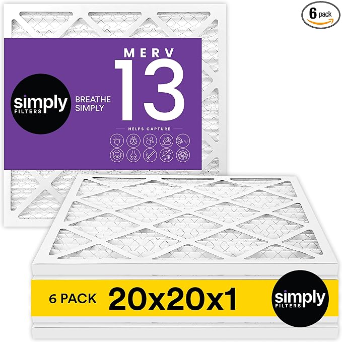 Simply 20x20x1 Air Filter, Merv 13, 6 Pack, by SimplyFilters