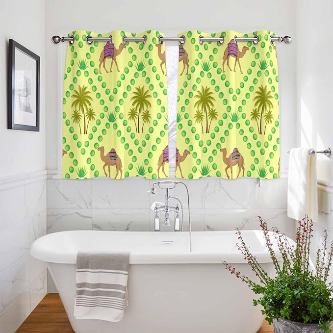 2 Panel Kitchen Cafe Curtains, Desert Sand Camels Sunlight Filtering Nature Air - Image 3