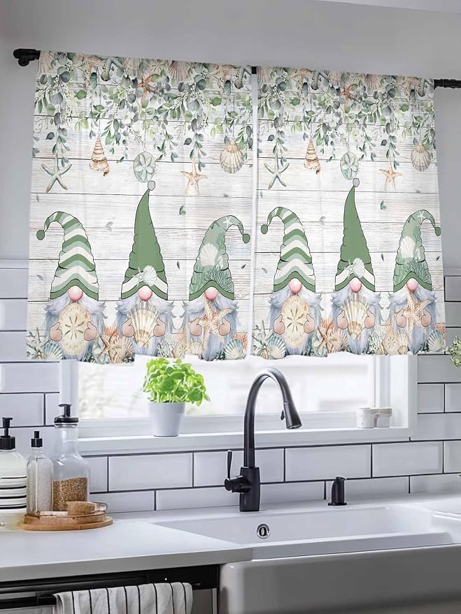 Sheer Curtains 45 Inch Length, Coastal Eucalyptus Leaf Semi Sheer Curtains - Image 5