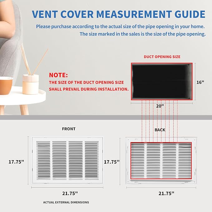 20x16 Return Air Grille, Return Air Vent Cover - Image 4