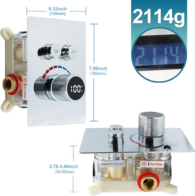 Digital Display Shower Valve Shower Valve 2 Way Shower Diverter Valve Shower Mixing Valve Can Use All the Time Matte Black