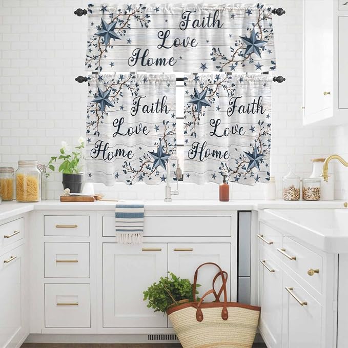 Kitchen Curtains Tiers and Valance Set of 3, Farmhouse Light Filtering Window - Image 3