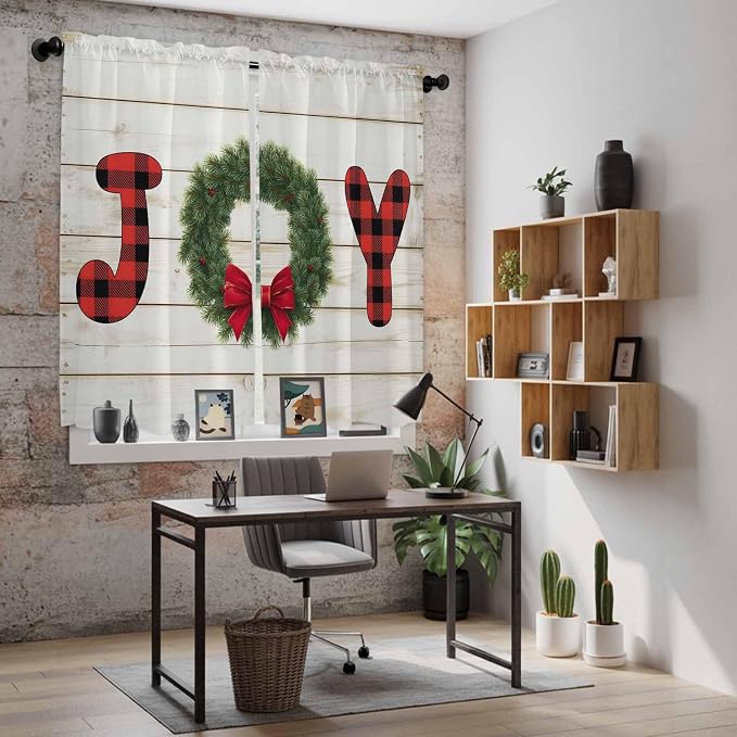 Christmas Wreaths Window Curtains 63 Inch Long 2 Panel Set, Rod Pocket Bedroom - Image 6