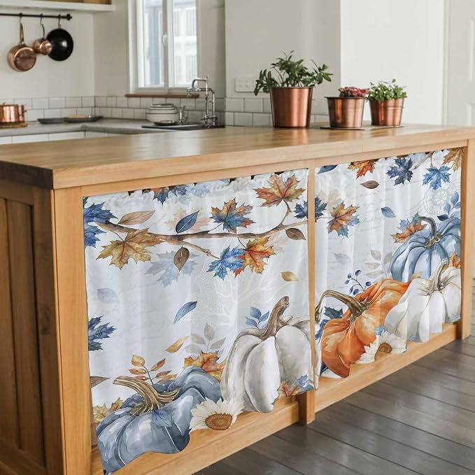 Fall Blue Maple Kitchen Tier Curtains 36 Inch Long 2 Panel Set, Rod Pocket Half - Image 7