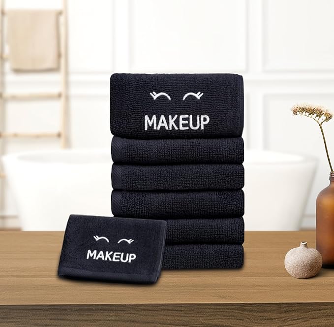 White Classic Bleach Safe Black Makeup Washcloths for Face Cleansing, 12 Pack - Super Soft Luxury Cotton Black Makeup Towels, Highly Absorbent and Quick Dry, All Makeup Remover Cloth | 13 x 13