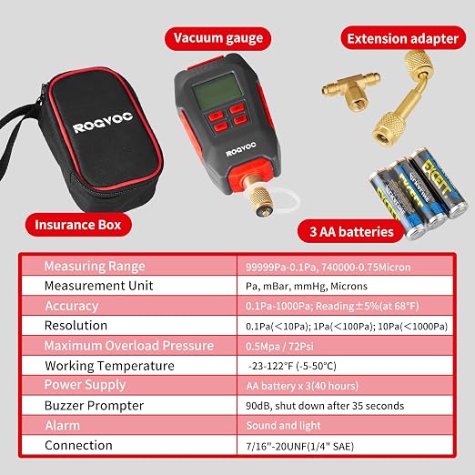 Digital Vacuum Gauge, HVAC Micron Vacuum Gauge Tester - Image 6