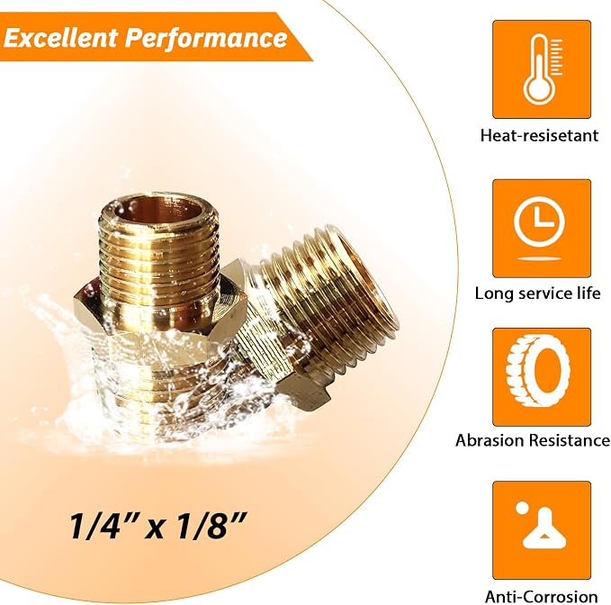 2pcs 1/4" NPT x 1/8" NPT Brass Nipple, 1/4 to 1/8 Adapter Fitting Reducing - Image 4