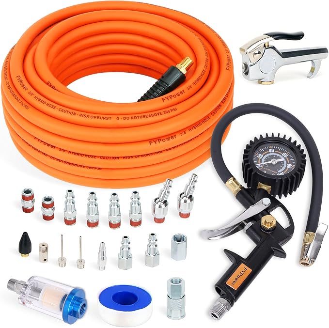 22 Pieces Air Compressor Accessories kit, 3/8 inch x 50 ft Hybrid Air Hose Kit by FYPower