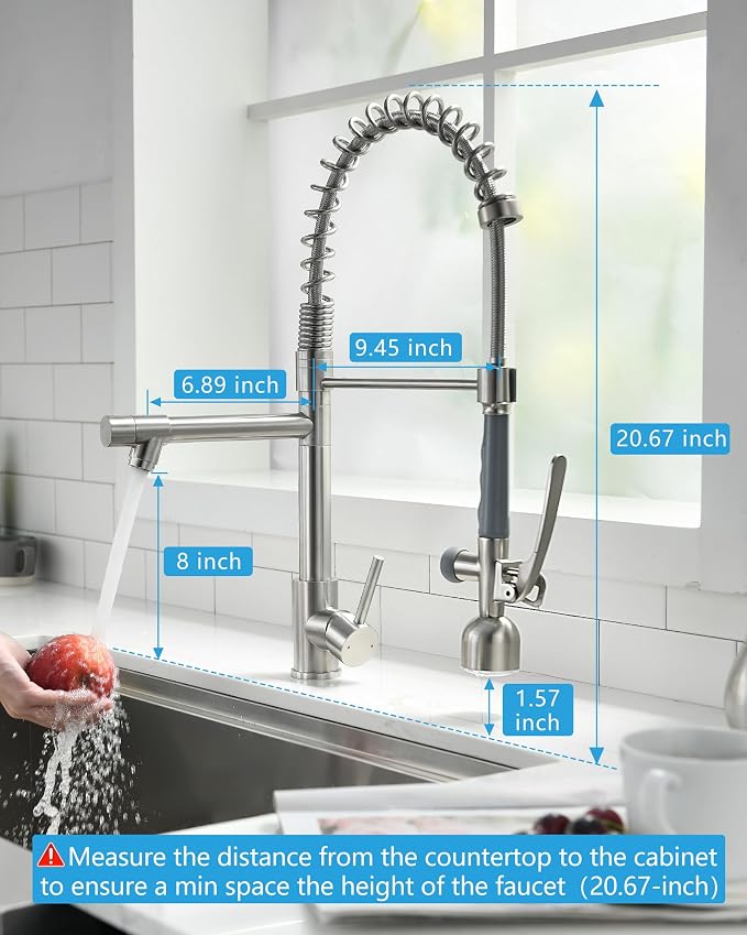 Fapully Commercial Single Handle Pull Down Sprayer Brushed Nickel Kitchen Faucet - Image 6