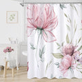 Pink and Grey Boho Watercolor Floral Shower Curtain, Ink Painting Style Blossom & Leaf Shower Curtains for Chic Elegant Bathroom, Artistic Fabric Cloth Flower Shower Curtain, 72x72