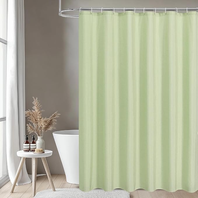 2-in-1 Waterproof Extra Long Fabric Shower Curtain or Liner,Linen Textured,84 Inch Breathable TPU & Washable Bathroom Shower Curtain Set with 12 Plastic Hooks,Modern,72"x84",Green