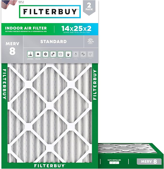 Filterbuy 14x25x2 Air Filter MERV 8 Essential Dust & Allergy Defense, by Filterbuy