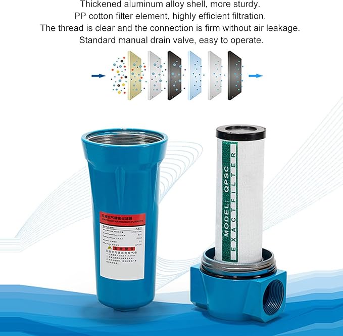 Water Oil Separator Air Compressor Filter, Aluminium Alloy PP Cotton Filter - Image 3