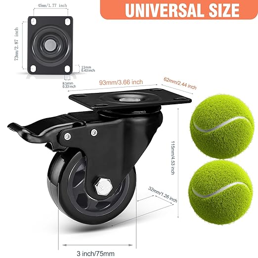 3 Inch Casters Set of 4, Heavy Duty Caster Wheels 1100lbs, Swivel Plate Casters - Image 2