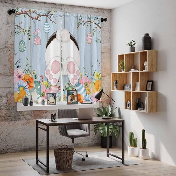 Easter Window Curtains 63 Inch Long 2 Panel Set, Rod Pocket Bedroom Curtains & - Image 6