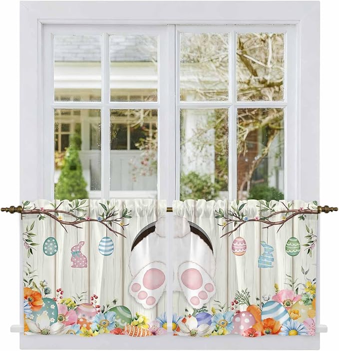 Easter Kitchen Tier Curtains 24 Inch Long 2 Panel Set, Rod Pocket Cafe Small - Image 2