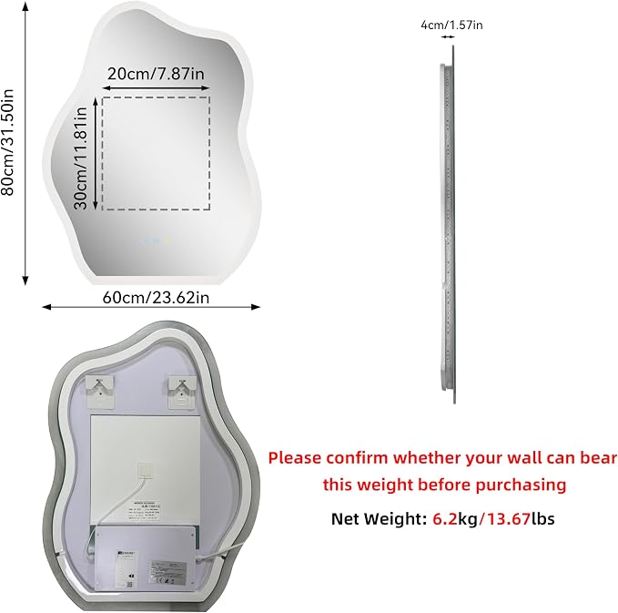LUVODI Lighted LED Bathroom Mirror: 31.5”x24” Cloud Shape Wall Mounted Vanity - Image 8