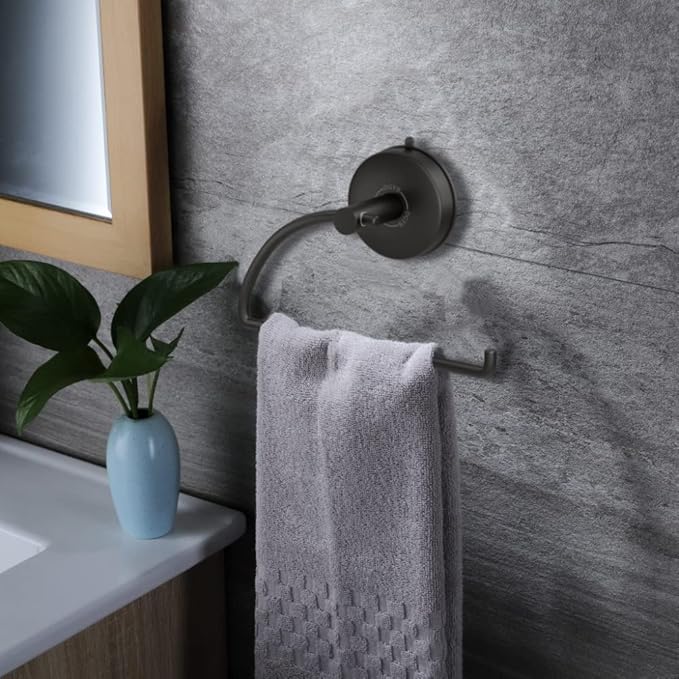 DGYB Suction Cup Hand Towel Ring Black Hand Towel Holder for Bathroom Wall SUS 304 Stainless Steel Kitchen Towel Hanger