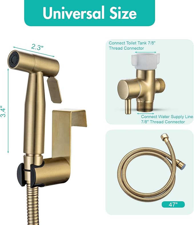BARROCK Handheld Bidet Sprayer for Toilet, 2 Pack Bidets Faucet for Existing Toilets Cloth Diaper Jet Sprayer, Stainless Steel Muslim Shower Brushed Gold Bidet Attachment Set for Baby/Feminine Wash