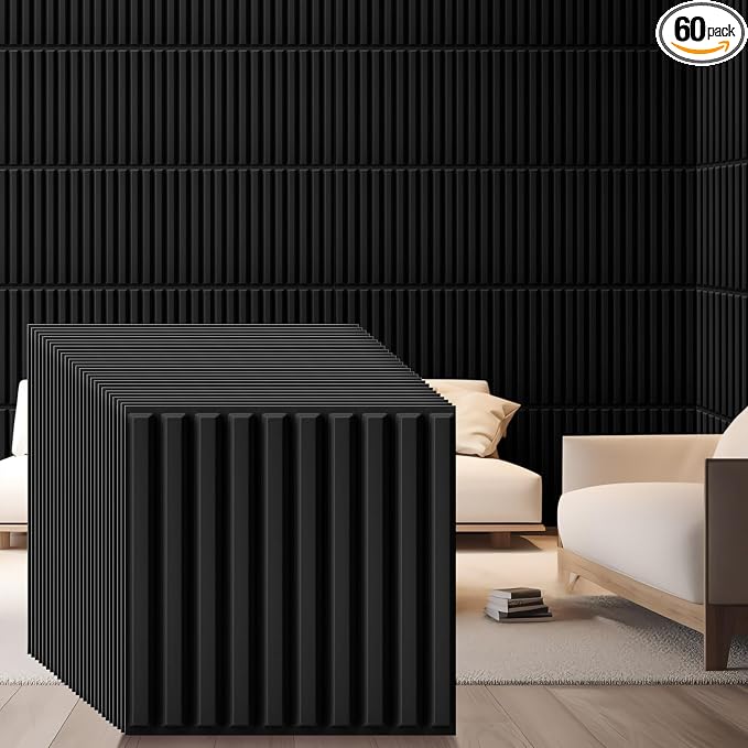 Nuanchu 60 Pcs 3D Slat Wall Panels 12 x 12 Inch PVC Fluted Textured Panel by Nuanchu