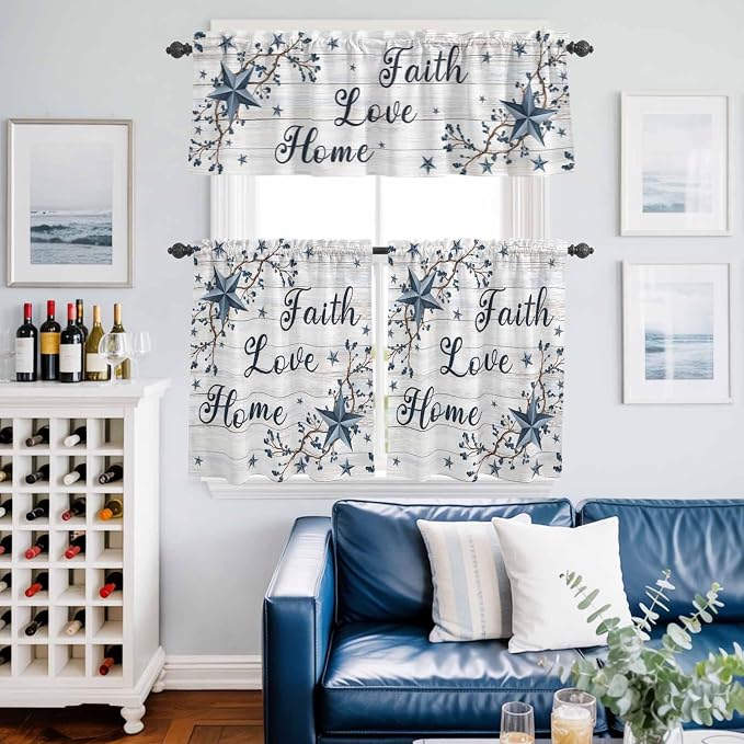 Kitchen Curtains Tiers and Valance Set of 3, Farmhouse Light Filtering Window - Image 6