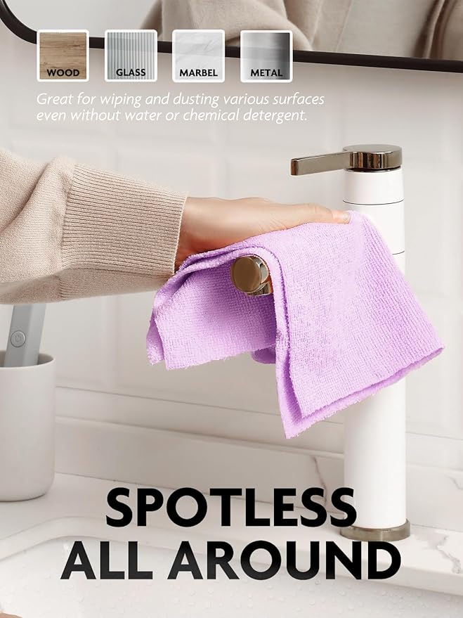 Fantasticlean Microfiber Cleaning Cloth Roll -75 pack, Tear Away Microfiber Towels, 12" x 12", Reusable, Washable, Scratch Free, Ultra Absorbent Dishcloth for Home Supplies, Car, Pet, Kitchen (Purple)