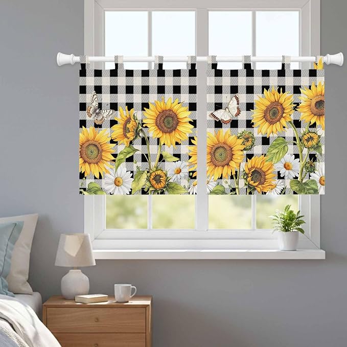 Sunflowers Kitchen Curtains 36 Inch Length, Small Window Curtains Tab Top - Image 9