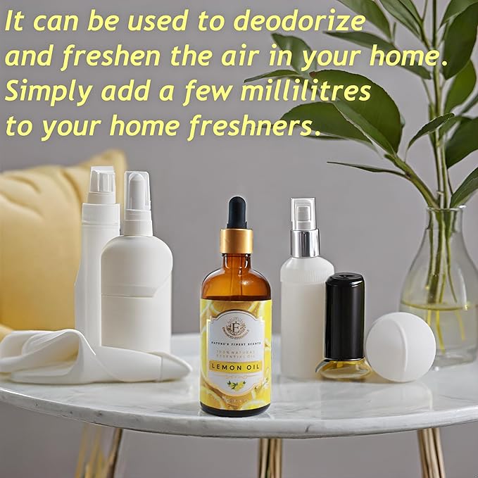 Luxurious Lemon Essential Oil by Enhanced Essentials| Organic & Pure| for Home Cleaning & Fragrance,Diffusers,Skin & Hair Care,Aromatherapy,Soap & Candle Making|with Glass Dropper|3.38 fl oz (100 ml)