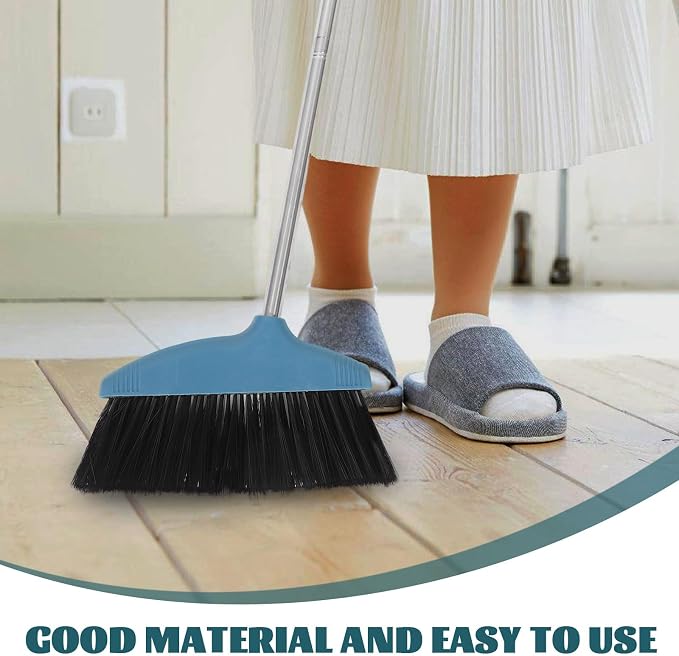 BESPORTBLE Soft Bristle Broom Dustpan Set Blue Floor Sweeping Broom Non-Stick - Image 9