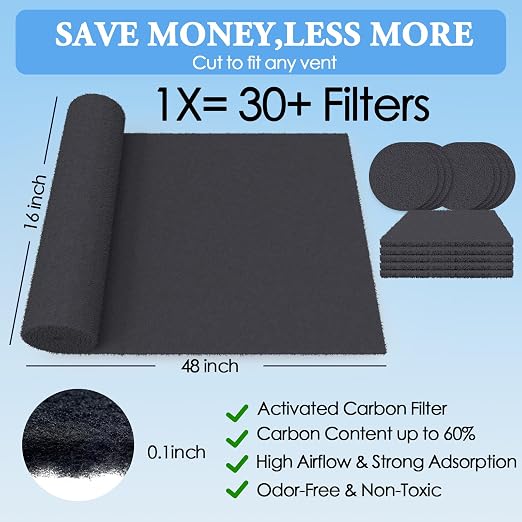 Activated Carbon Air Filter Sheet 16"x48" – Cut to Fit Charcoal Air Filter - Image 3
