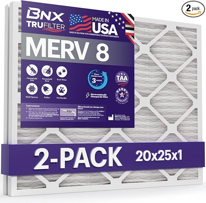 BNX 20x25x1 MERV 8 Air Filter 2 Pack by BNX