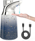 Adjustable Automatic Soap Dispenser Touchless, Ceramic Material，4 Adjustable Levels， Type-c Rechargeable Operated Sensor Liquid Soap Pump，Touch-Free Hand Sanitizer Dispenser (Starry Silver)