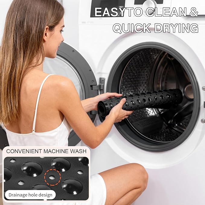 Anti-Slip Bathtub Shower mat, 20.8×20.8（Approximately 53×53cm） inch Soft Oversized Machine Washable Non-Slip Bathtub mat with Drainage Holes, Bathroom Floor Suction Cup.（1-Opaque Black）