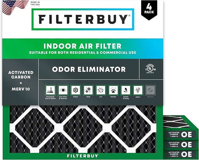 Filterbuy 25x25x1 Air Filter MERV 10 Odor & Allergy Defense by Filterbuy