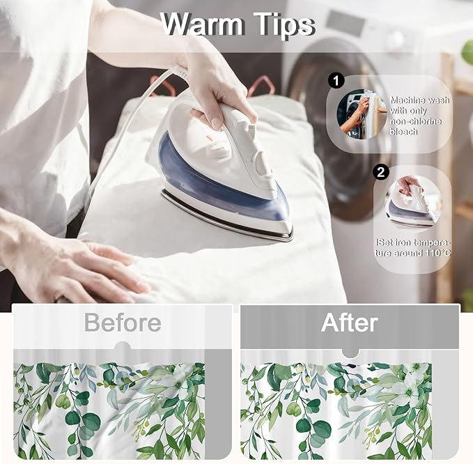 No Hook Shower Curtain and Liner Set, Light Green Eucalyptus Floral Shower Curtains for Bathroom, Bath Curtain Sets with Snap in Liner, Waterproof with See Through Top Window, 71x84 Inches
