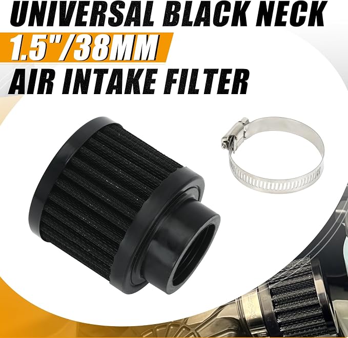 PTNHZ Universal Black Neck 1.5" 38mm Car High Flow Cold Air Intake Air Filter - Image 2