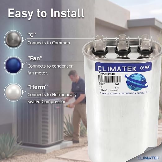 ClimaTek 35 + 5 MFD 370/440 Volt Dual Run Capacitor CAP99-3554O | 35/5 VAC | - Image 3