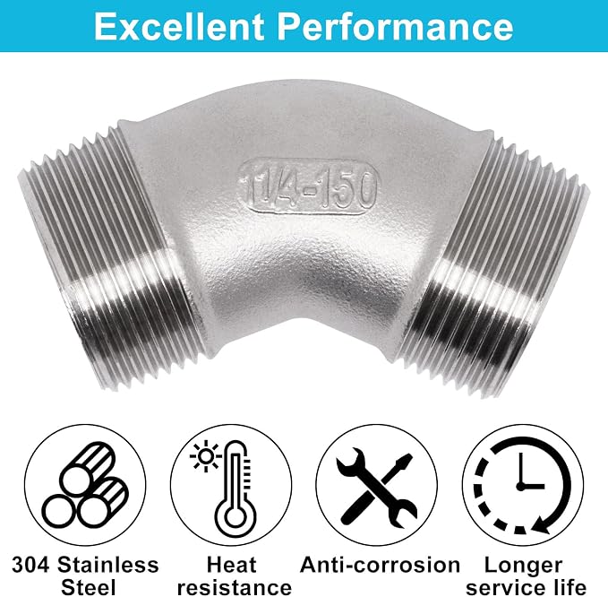 45 Degree Elbow 1PCS, 1-1/4" NPT Male X 1-1/4" NPT Male 304 Stainless Steel - Image 4