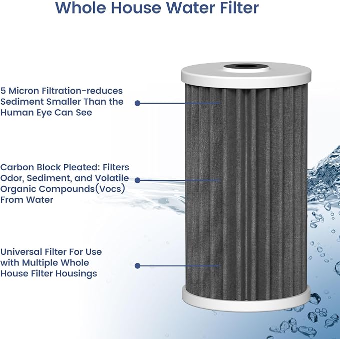 4.5"x10" 5 Micron Carbon Sediment Water Filter Replacement Cartridge Compatible - Image 3