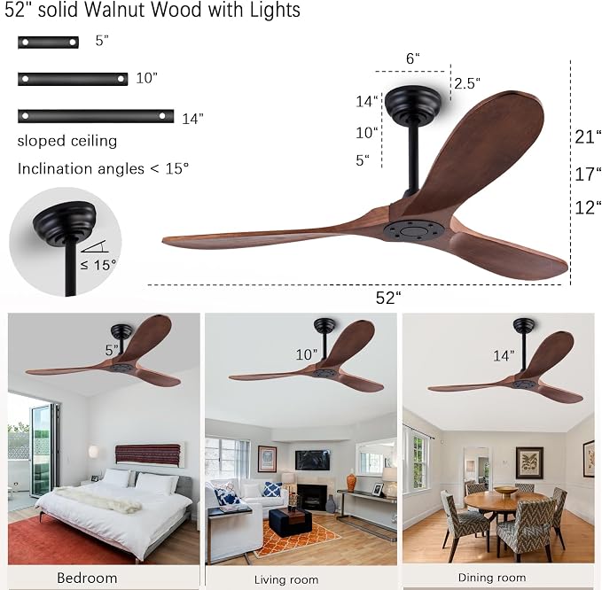 QUTWOB 52" Wood Ceiling Fan No Lights - Image 2
