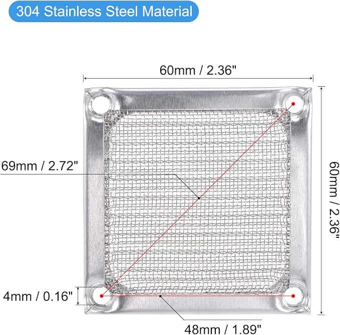 MECCANIXITY 60mm Computer Fan Filter Grills Stainless Steel Mesh Dustproof Case - Image 2