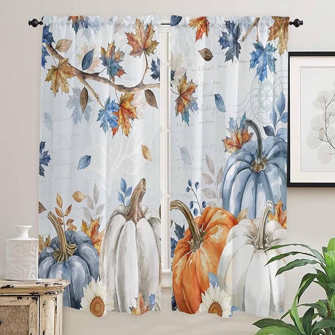 Fall Blue Maple Window Curtains 72 Inch Long 2 Panel Set, Rod Pocket Long by Unknown
