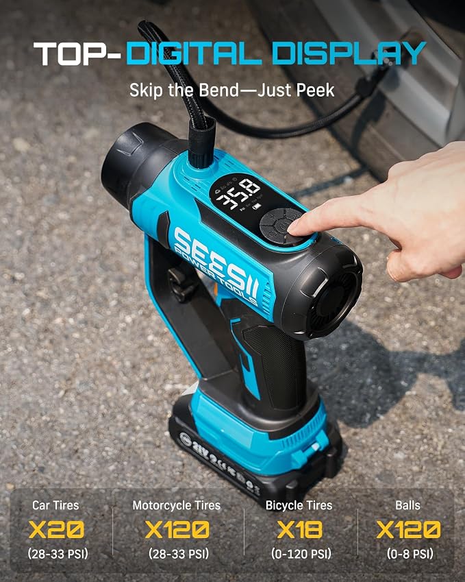SEESII 3-in-1 Tire Inflator: Portable Air Compressor & Car Vacuum Cleaner & Led - Image 4