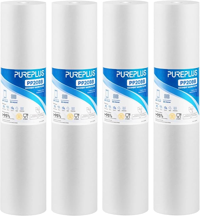 PUREPLUS 20 Micron 20" x 4.5" Whole House Sediment Home Water Filter by PUREPLUS