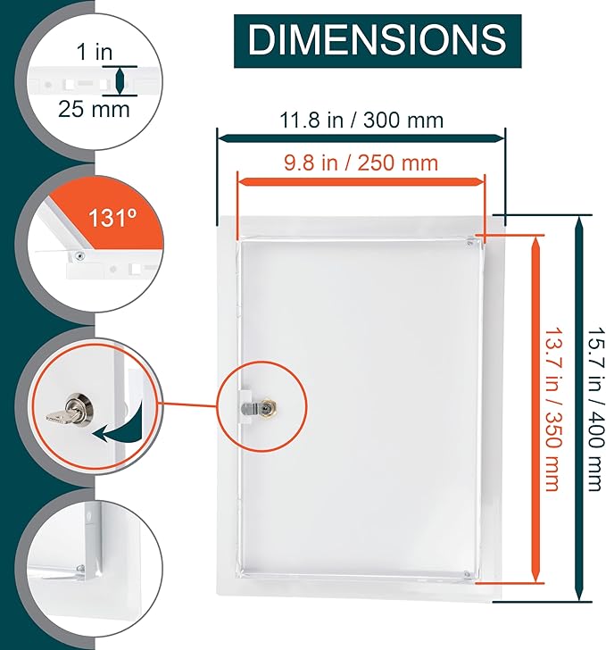 10" x 14" Lockable White Metal Access Door. Service Shaft Panel with Key for Plumbing, Electricity, Heating, Alarm. Bathroom Access Hole Cover