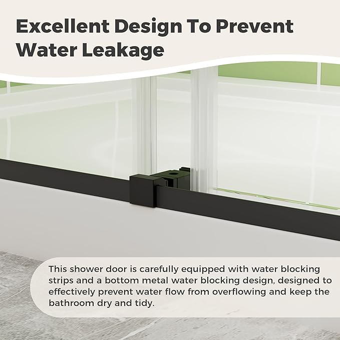 DELAVIN 44-48" W x 75" H Double Sliding Shower Door, Black Shower Door, 1/4" (6mm) SGCC Tempered Glass, Noiseless Shatterproof Shower Doors with Square Rail, Stainless Steel, Aluminum