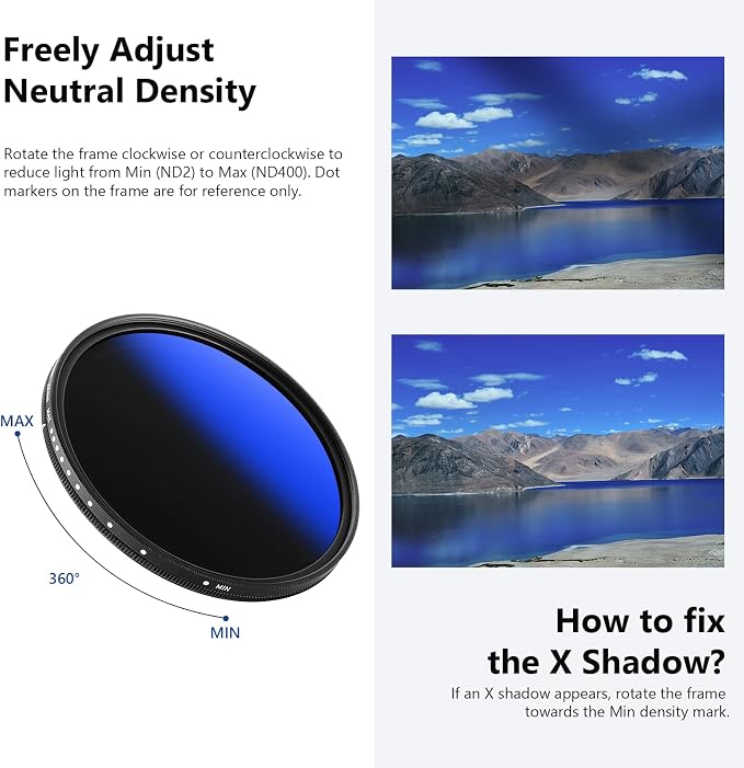 NEEWER 52mm Variable ND Filter ND2-ND400, Neutral Density Filter, Water and - Image 7